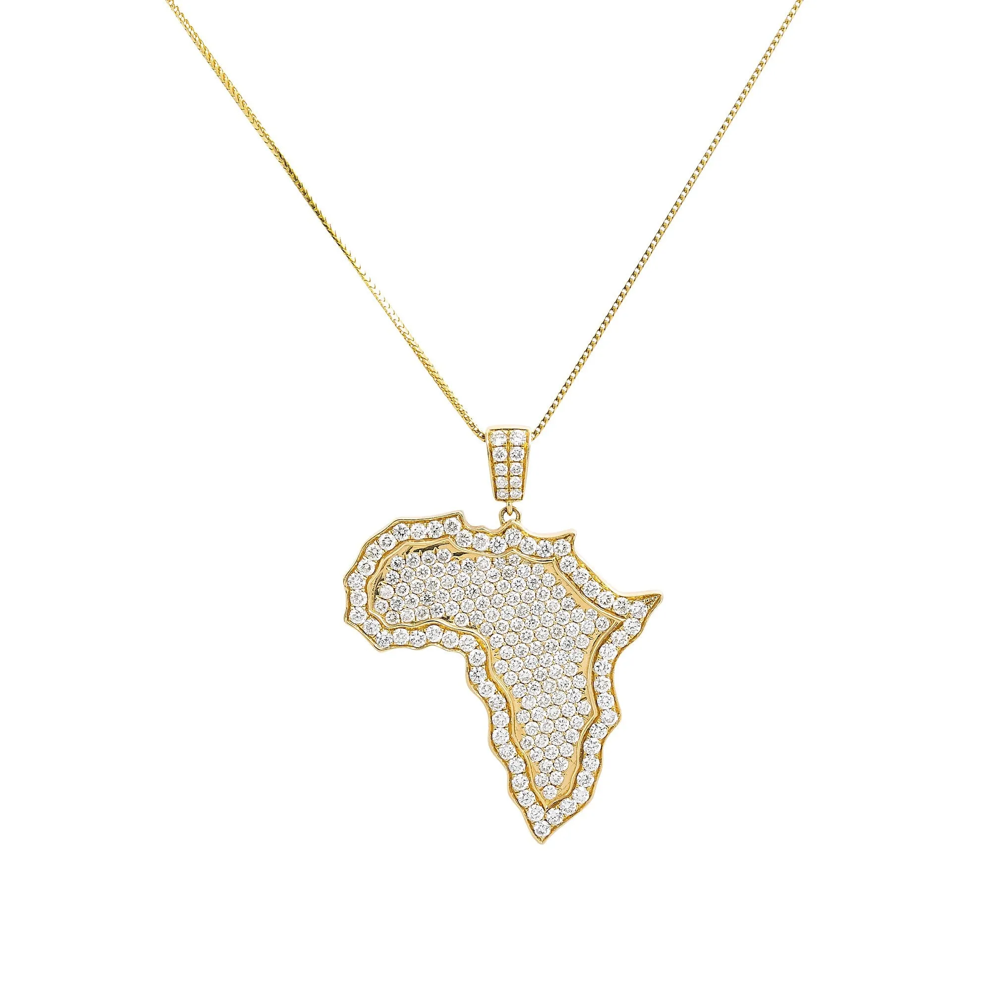 Unisex 14K Yellow Gold Africa Pendant with 3.01 CT Diamonds