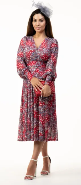 Vanessa Red Floral Midi Dress