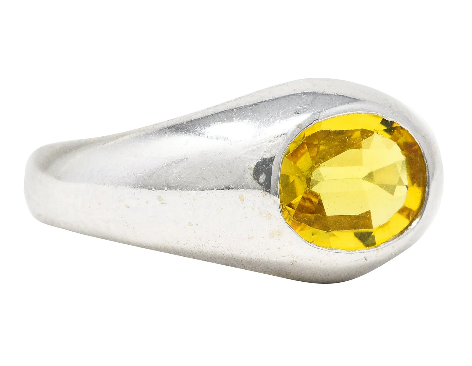 Vintage 1.15 CTW Yellow Sapphire 14 Karat White Gold Unisex Gypsy Band Ring