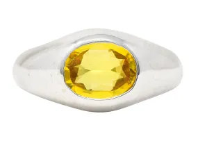 Vintage 1.15 CTW Yellow Sapphire 14 Karat White Gold Unisex Gypsy Band Ring