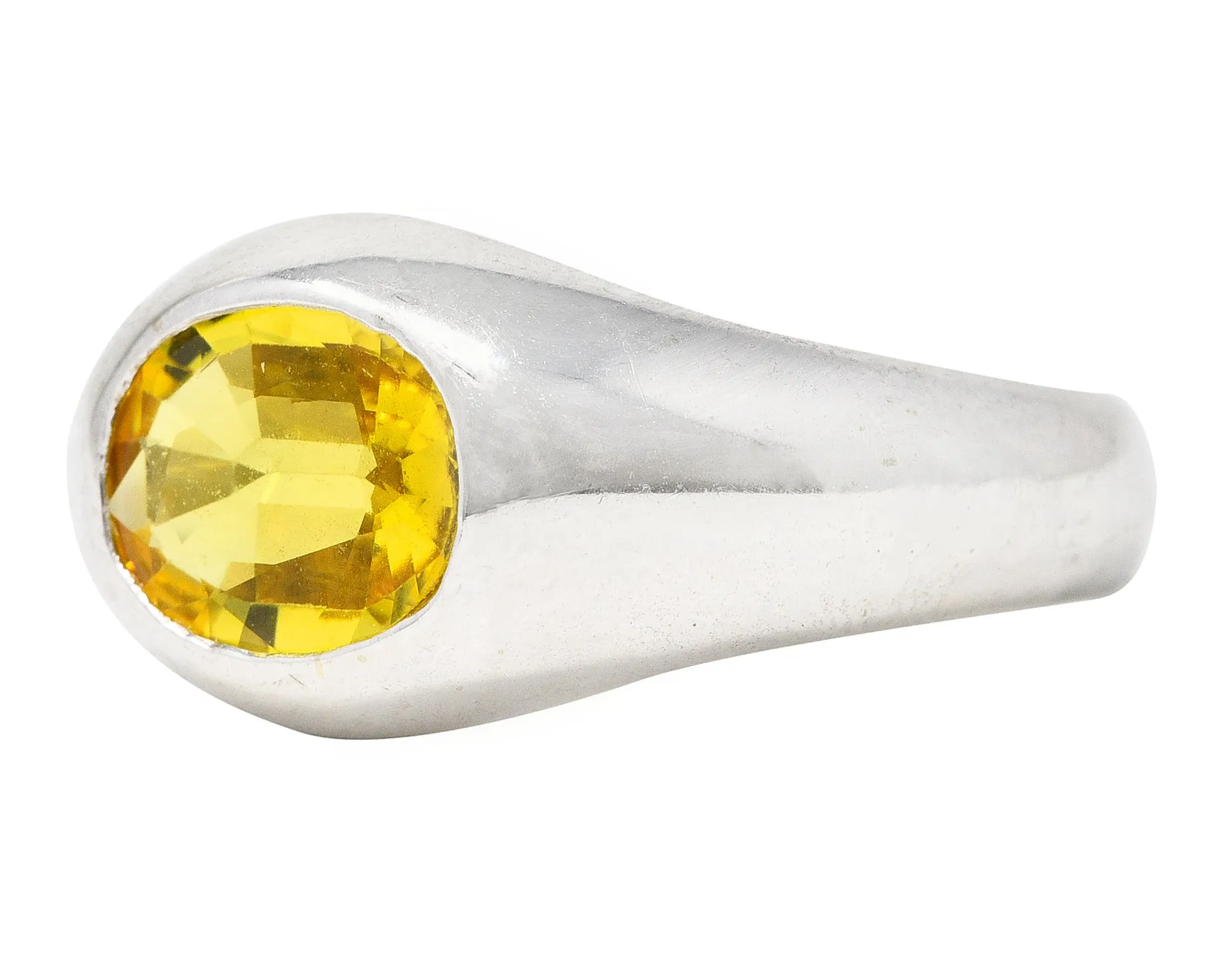 Vintage 1.15 CTW Yellow Sapphire 14 Karat White Gold Unisex Gypsy Band Ring