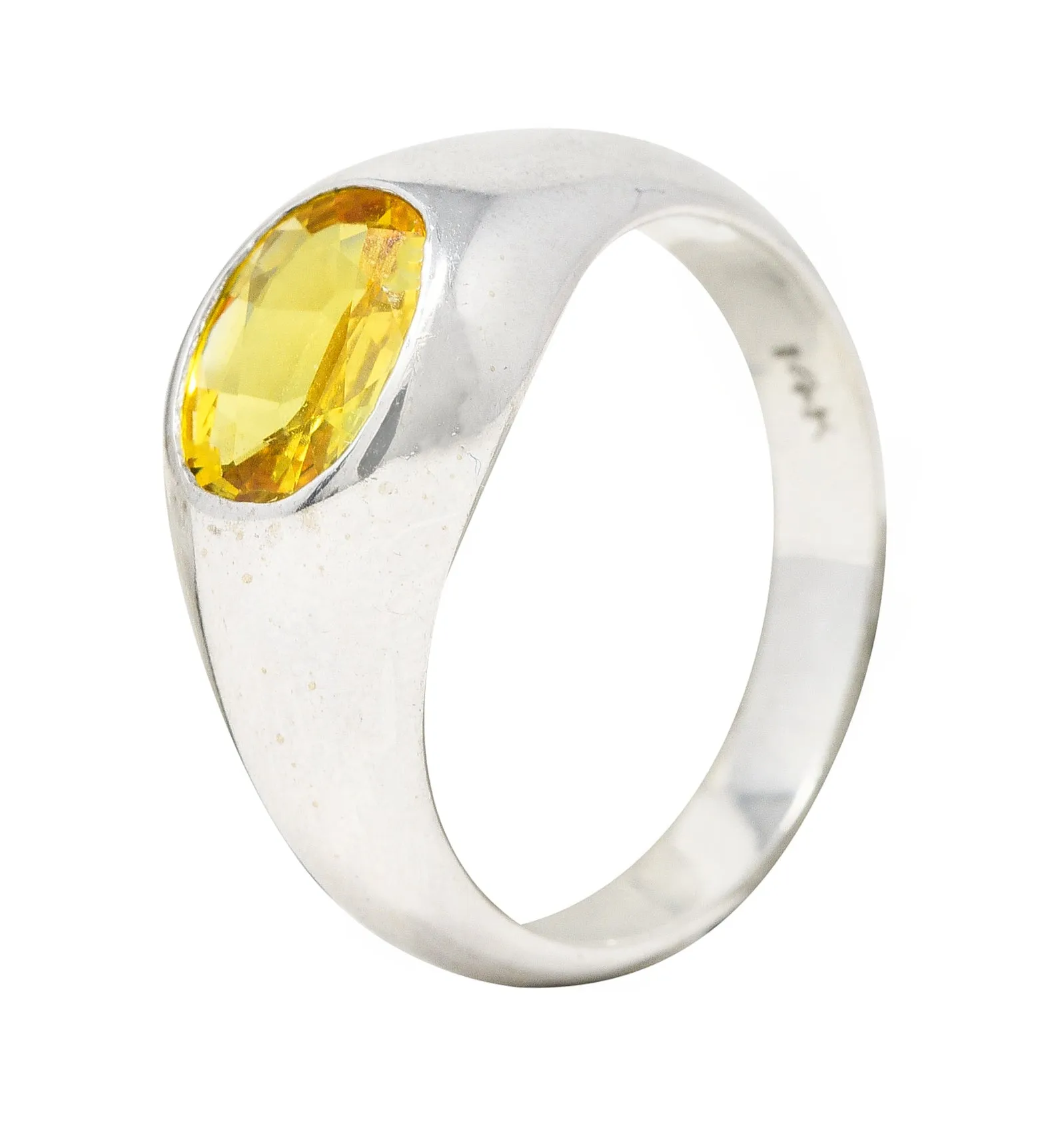 Vintage 1.15 CTW Yellow Sapphire 14 Karat White Gold Unisex Gypsy Band Ring