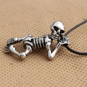 Vintage Skull Boy Pendant Necklace with Leather Rope