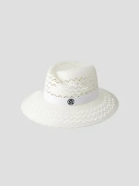 Virginie White Straw Hat with Spongy Ribbon