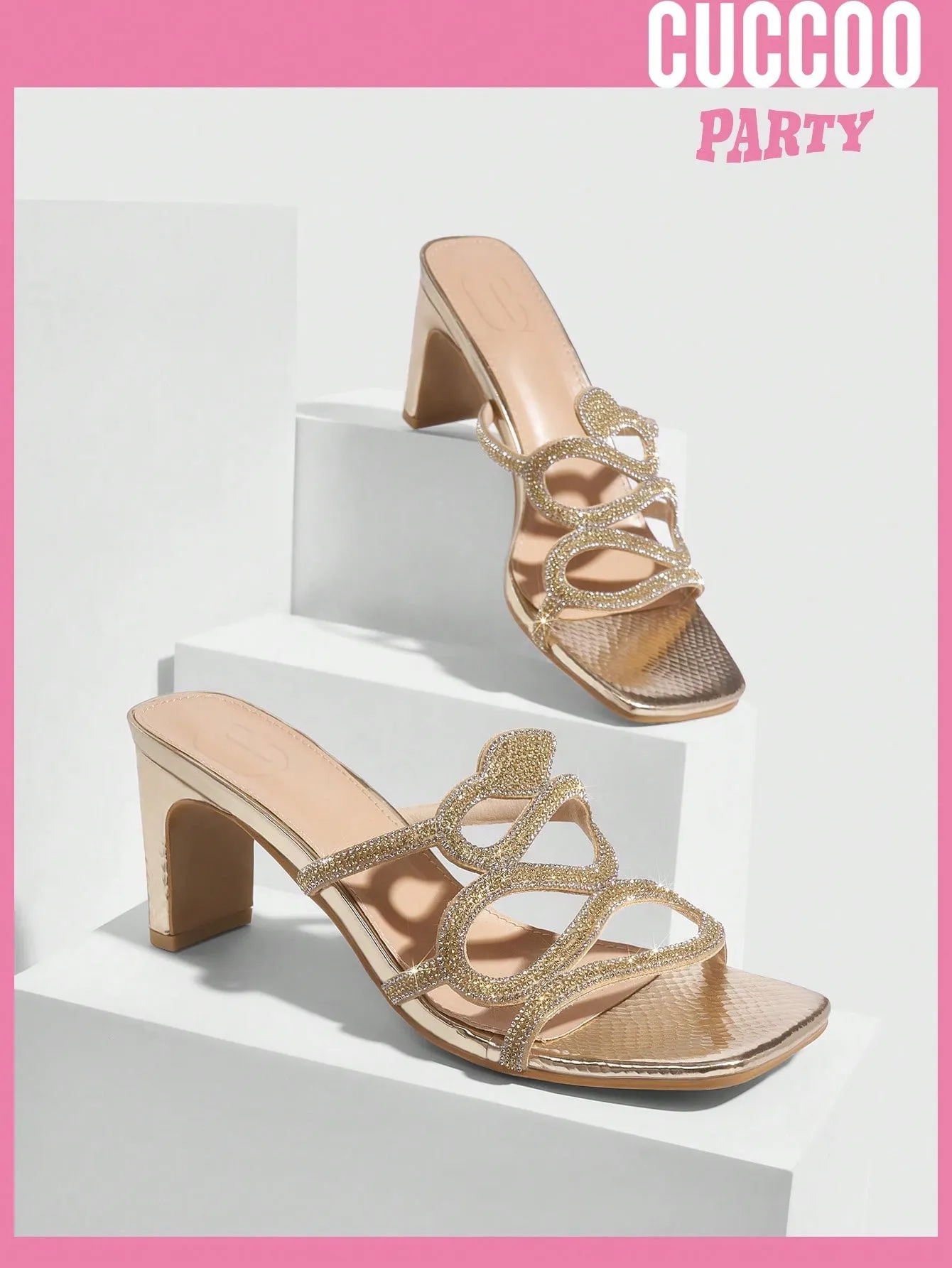 Woman Shoes Fashionable Open Toe Square Heel Sandals With Snake Shaped Diamante Strap For Spring And Summer Prom Shoes