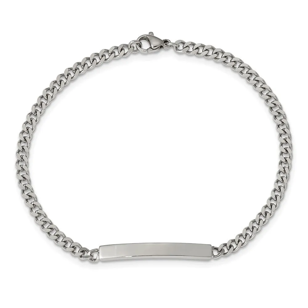 Women's 4mm Stainless Steel Flat Curb Link I.D. Bracelet, 8.5 Inch