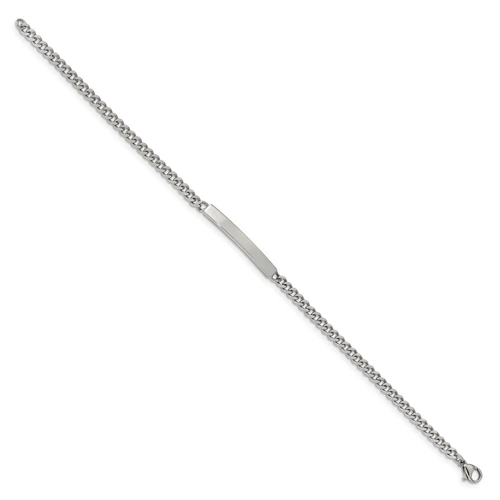 Women's 4mm Stainless Steel Flat Curb Link I.D. Bracelet, 8.5 Inch