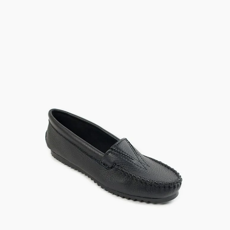  Women's Deerskin Gore Front Moccasin in Black  