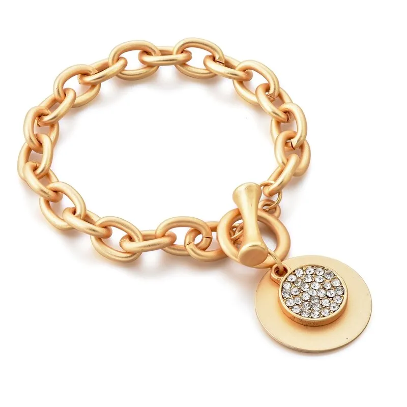 Women's Gold Round Shape Stainless Steel Distance Charm Bracelet