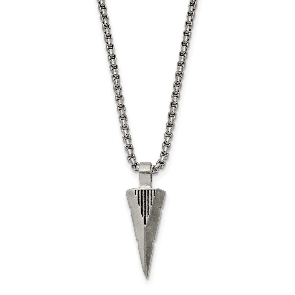 Women's Stainless Steel Brushed Small Arrowhead Necklace, 22 Inch