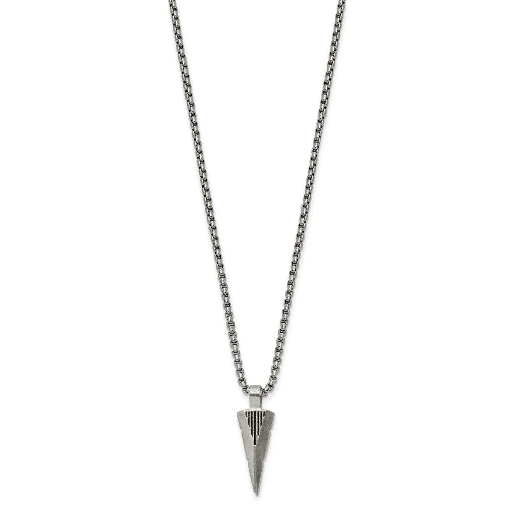 Women's Stainless Steel Brushed Small Arrowhead Necklace, 22 Inch