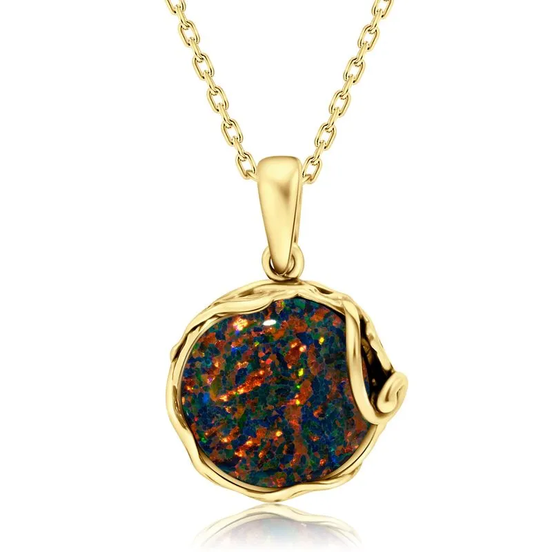 Yellow Gold Plated Black Opal 14mm Large Pendant