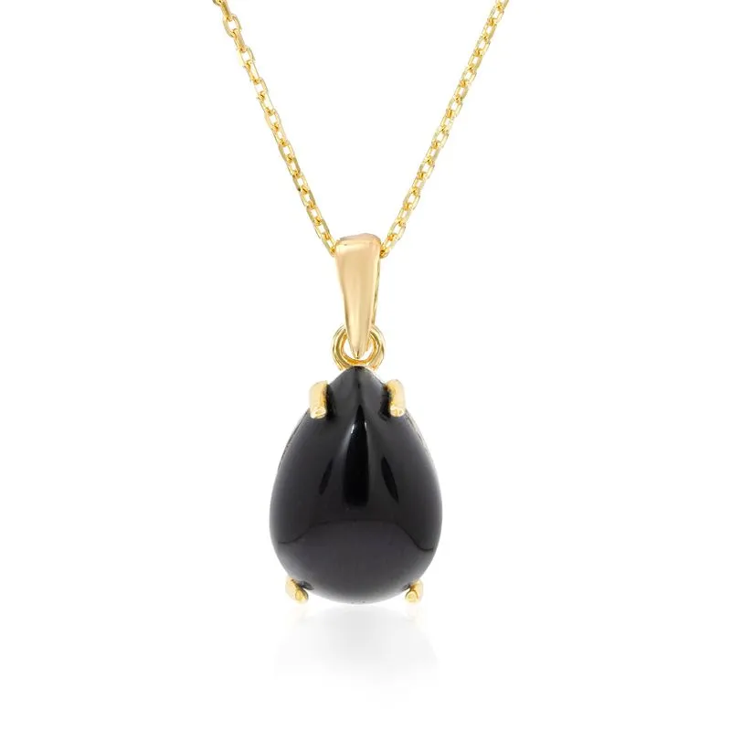 Yellow Gold Plated Teardrop Black Onyx 7X10mm Pendant