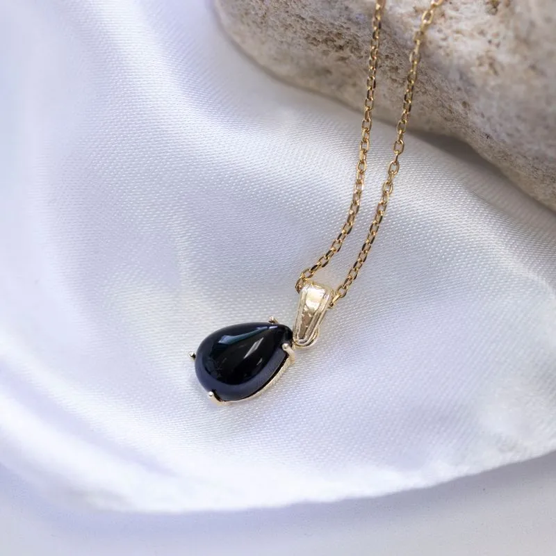 Yellow Gold Plated Teardrop Black Onyx 7X10mm Pendant