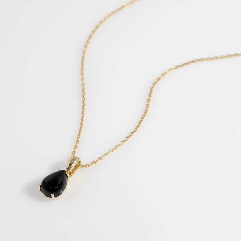 Yellow Gold Plated Teardrop Black Onyx 7X10mm Pendant