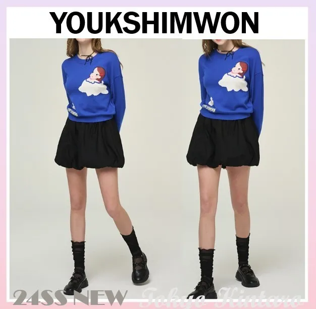 YOUKSHIMWON  |Casual Style Street Style Cotton Logo V-neck & Crew neck