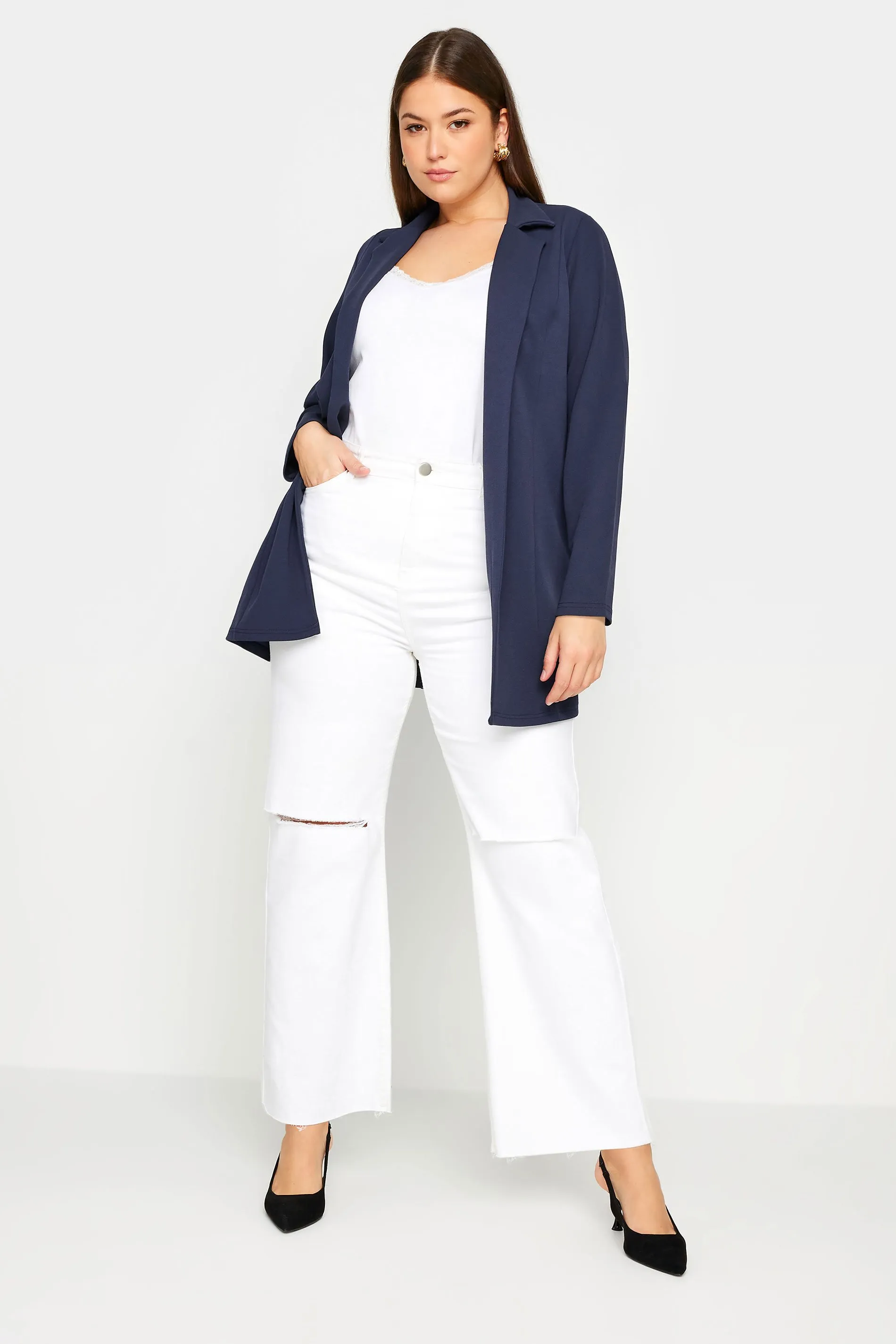 YOURS Curve Navy Blue Longline Blazer