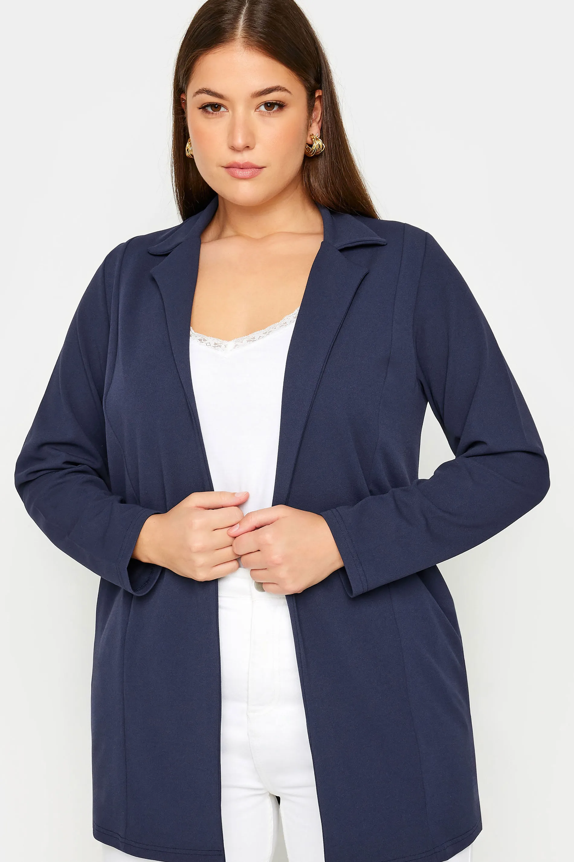 YOURS Curve Navy Blue Longline Blazer